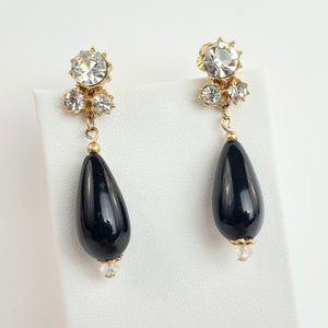 COROCRAFT Gold-tone & Black Screw Clip Back Earring, Signed Vintage